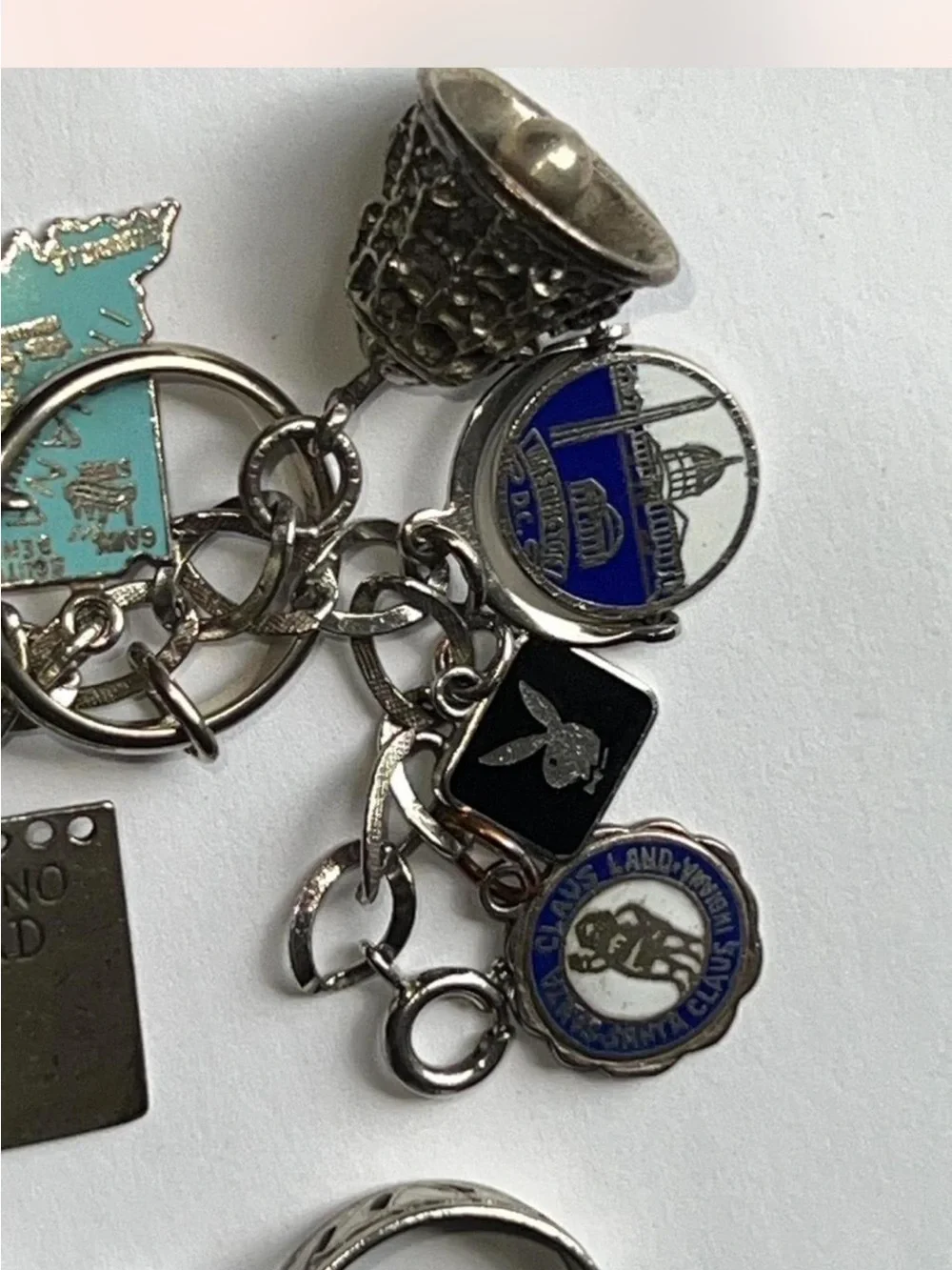 Vintage Silver-Tone Charm Bracelet with Blue & Yellow Accents